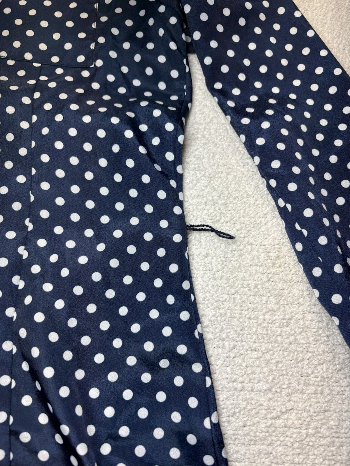 R N B Navy Blue Polka Dot Button Long Sleeve Dress – Size Medium Missing Belt
