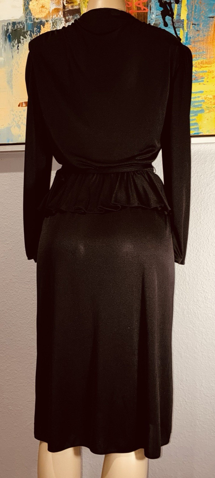 Vtg Billy Jack For Her Black Peplum Cross Wrap Dress 9 10