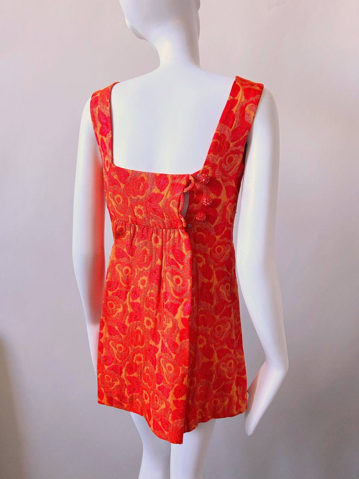 Vintage 1960s Mod Orange Micro Mini Dress Palm Royale 60s 70s sz XXS Teen Sz 14