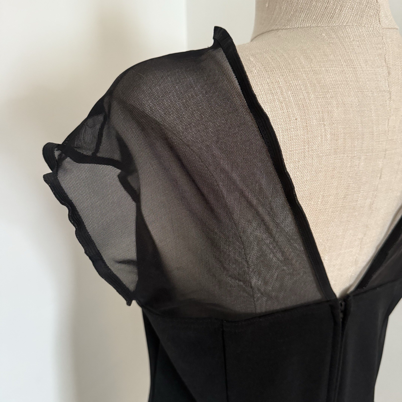 Vintage Boulevard De Paris Fitted Black Dress Size 12 Stretch Knit Sheer