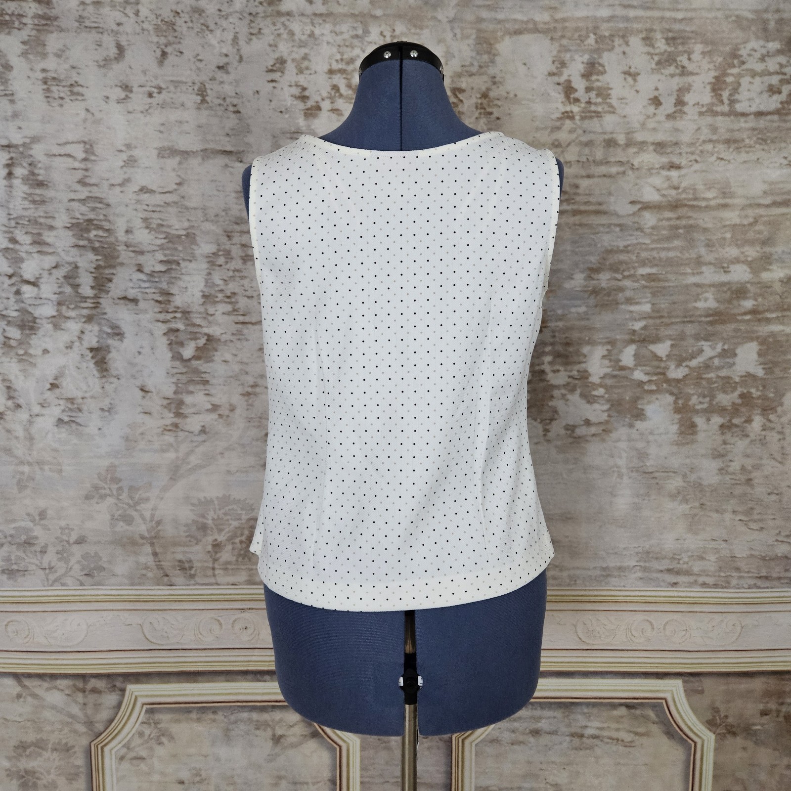 Vintage 90s Y2K Tank Top Medium Shell Beige Polka Dot Blouse Fitted 1990s 2000s
