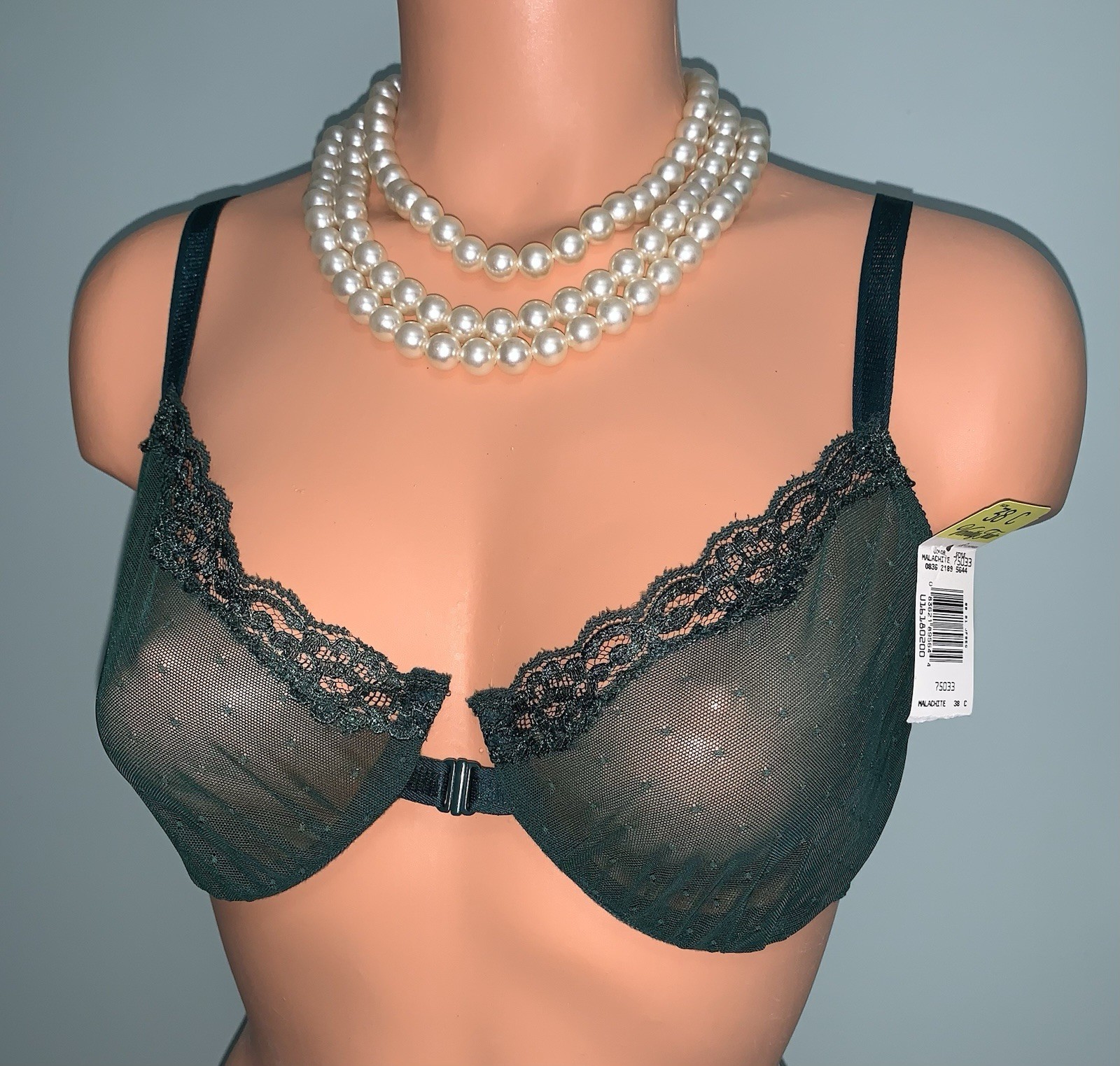 Vtg NEW SHEER Chiffon Lace Vanity Fair UW Bra 38C Front Closure NOS