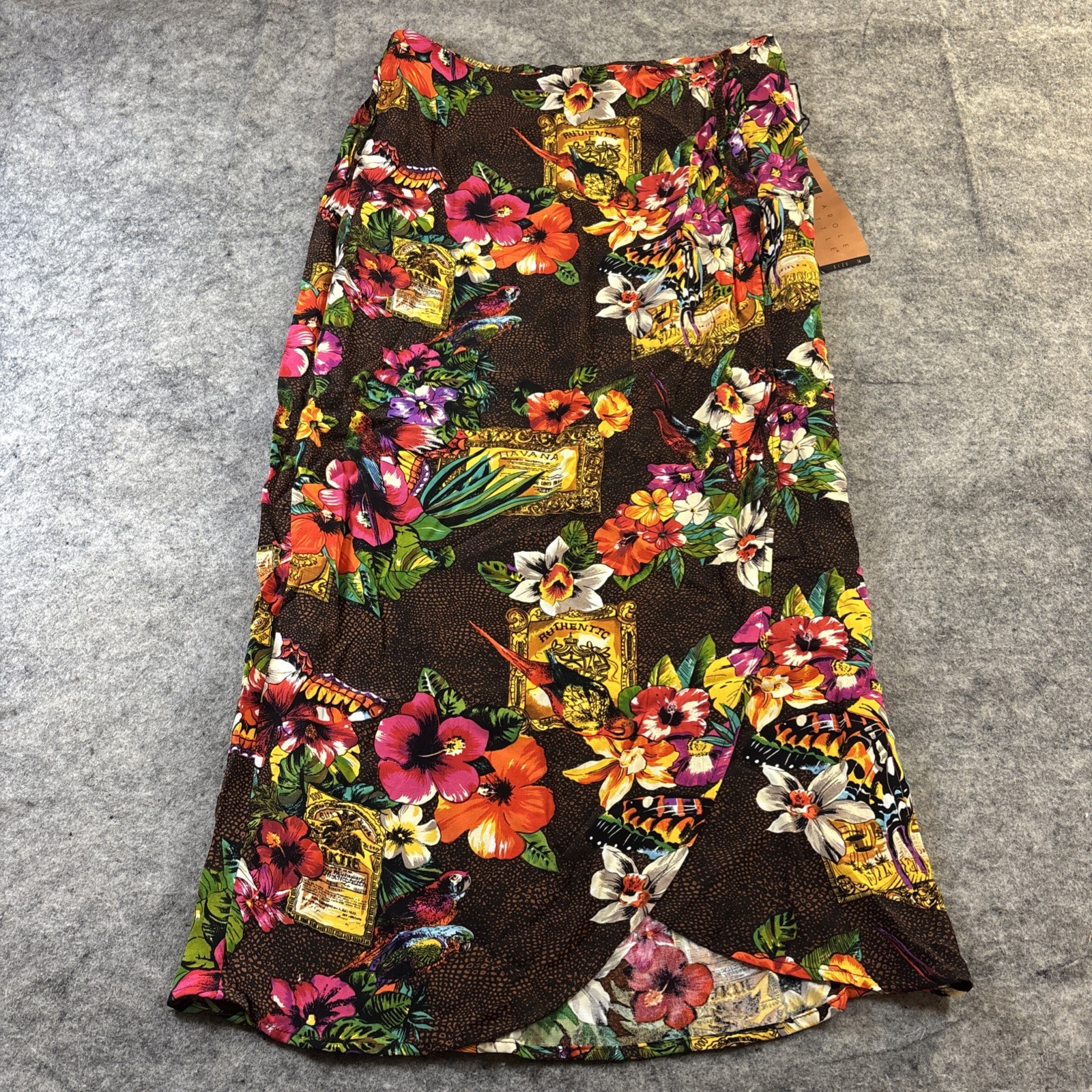New Vintage Carole Little Skirt Women&rsquo;s 16 Sarong Bright Tropical Floral Beach