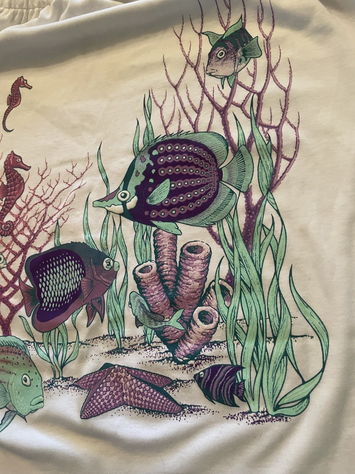 Vintage 80’s Point Sportswear Beach Swim Cover Dress Graphic Fish Coral OS
