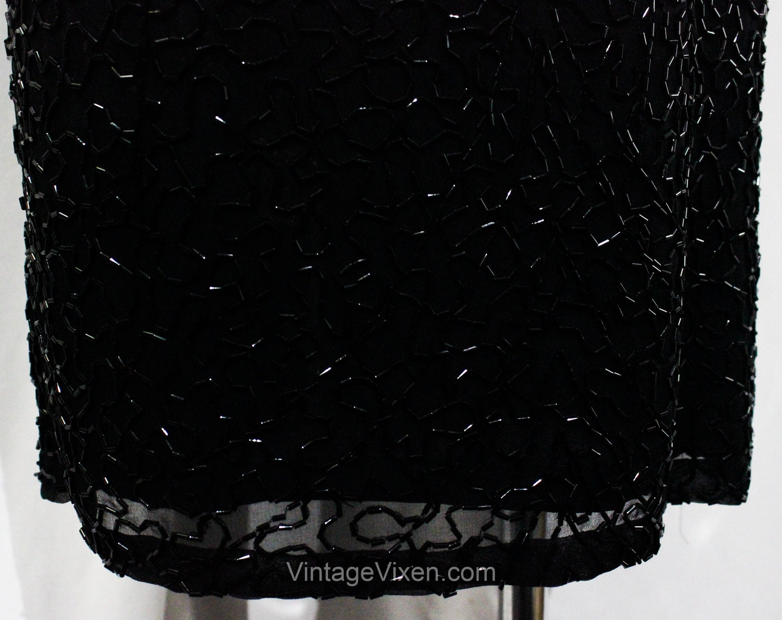 Sexy Black Party Dress – Small Glam Disco 80s Beads & Sequins Size 4 Asymmetric