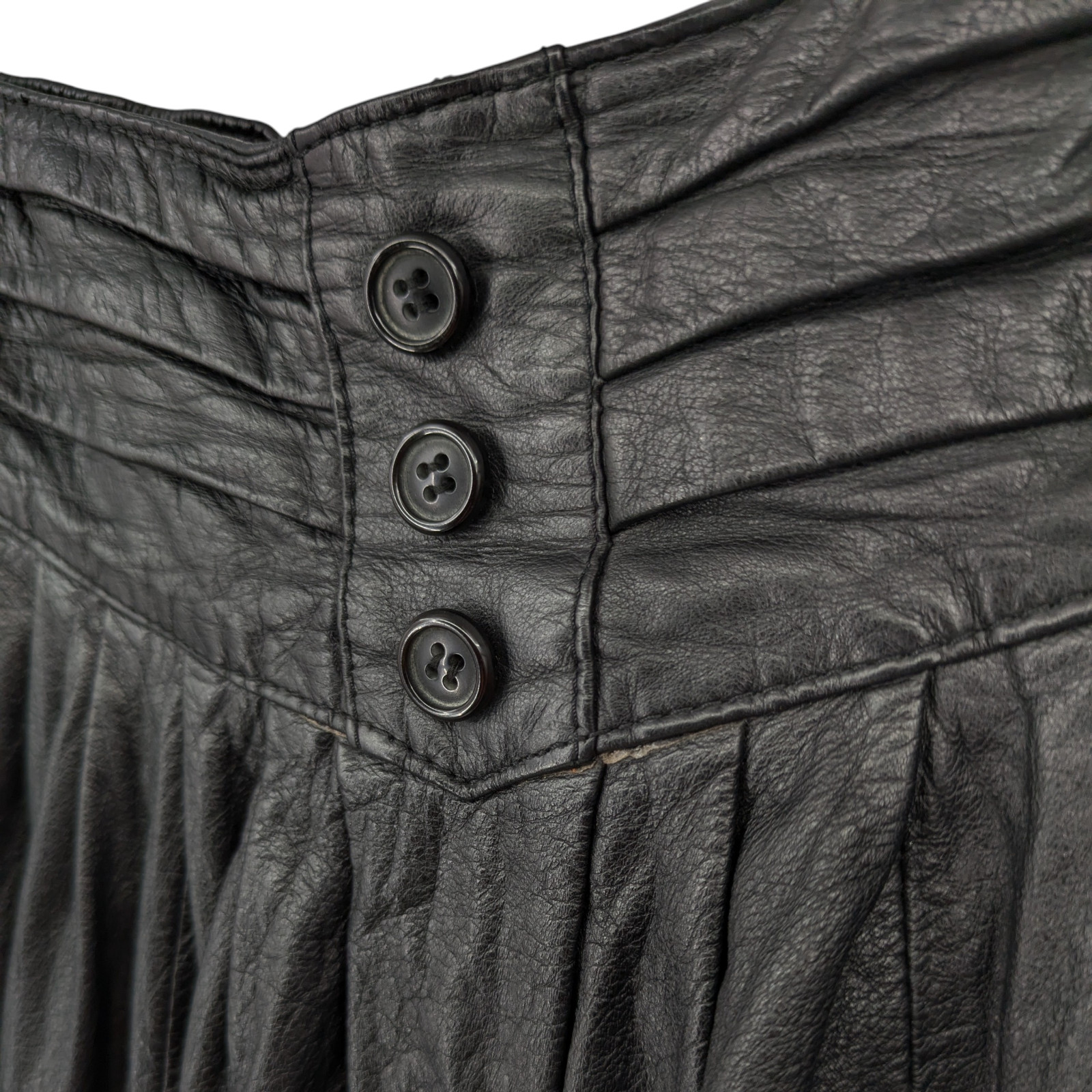 VTG 80s Black Leather Quilted Midi Skirt Womens 8 Yoke New Wave Goth Avant Garde
