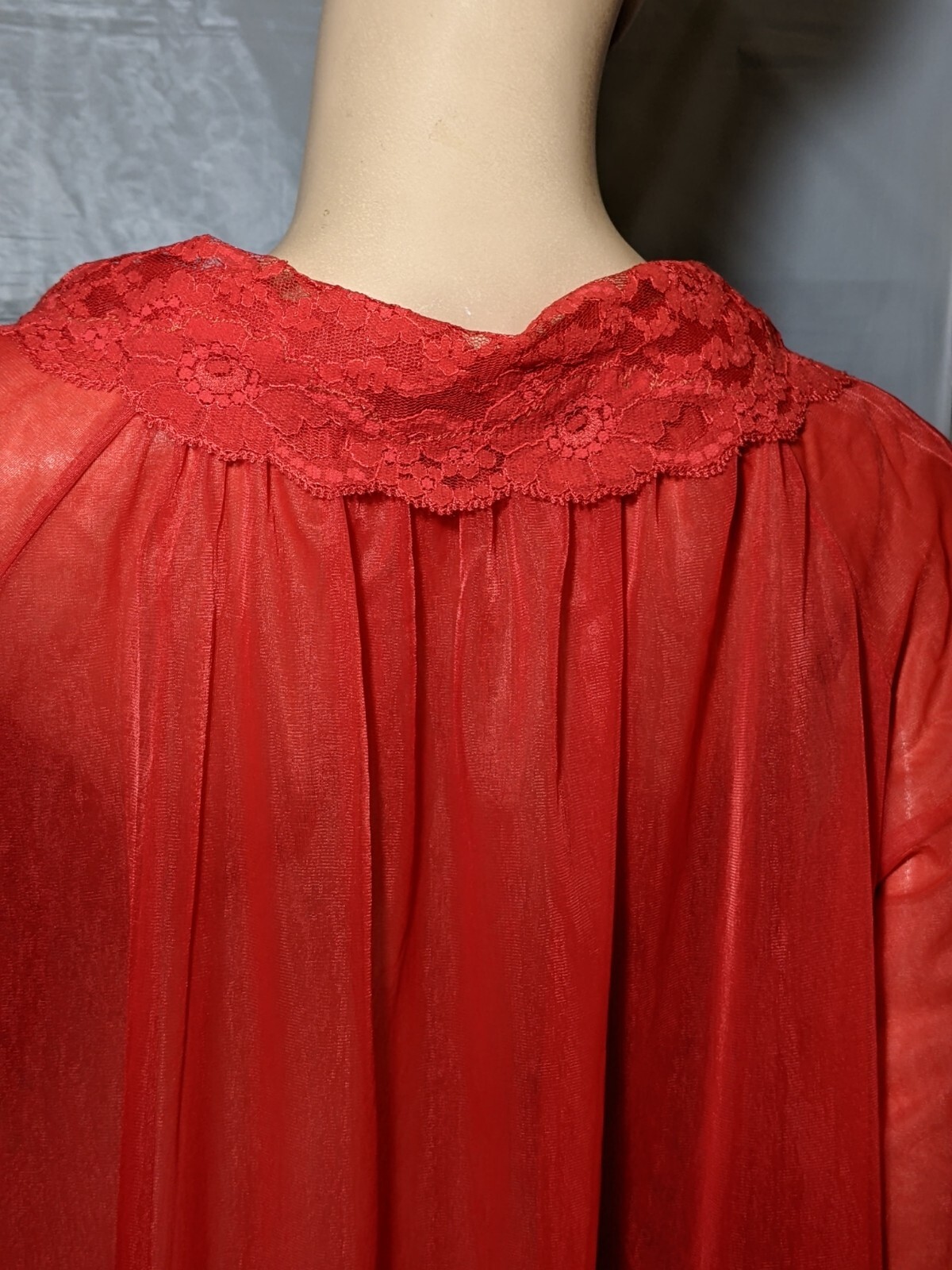 Vintage TEXSHEEN Red DOUBLE CHIFFON Lingerie Dress Satin Buttons Peignoir Robe M