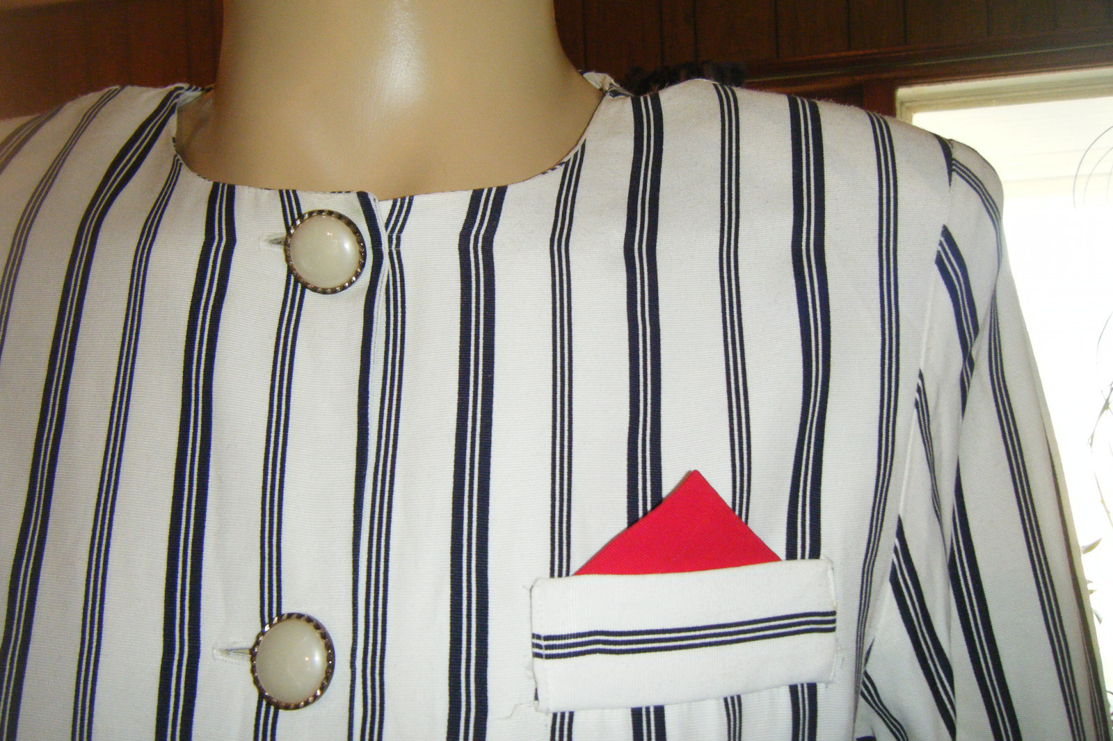 Vintage RISA ANN New York FLAPPER Drop Waist Pinstripe DRESS Blue & Cream sz 14