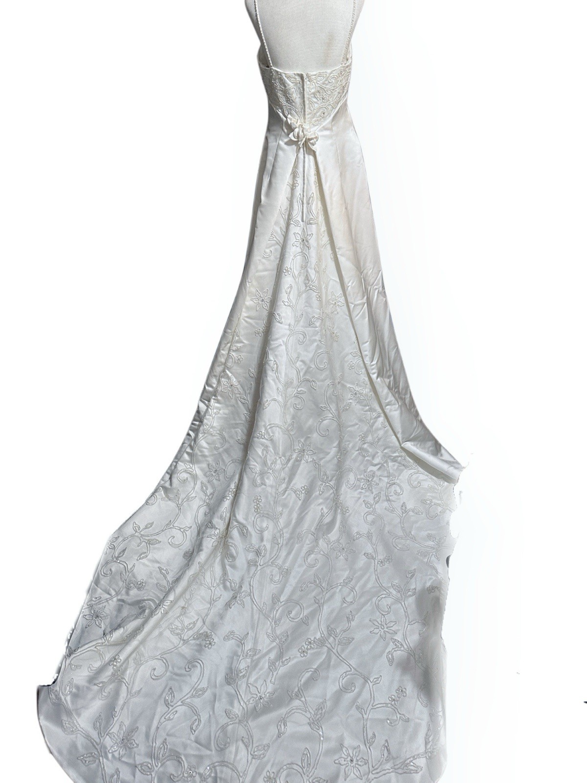 Vintage Ivory Satin Wedding Gown with Matching Shawl | Women’s Size 14