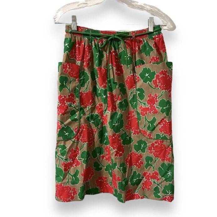 Vintage Peter Popovitch Tan Floral Skirt Women’s Size Small Pockets Spring Retro