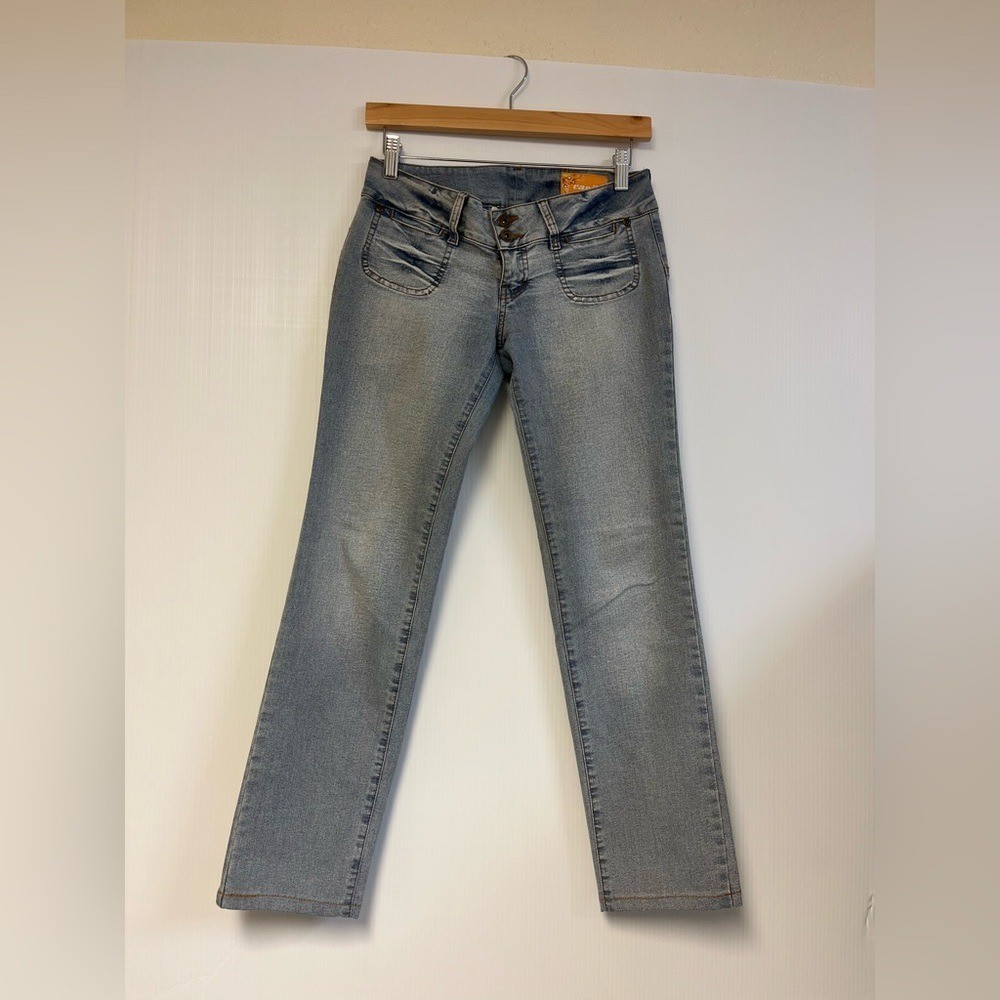 Vanilla Jeans Low Rise Flare Jeans Size 3 – Light Wash Double Button Y2K