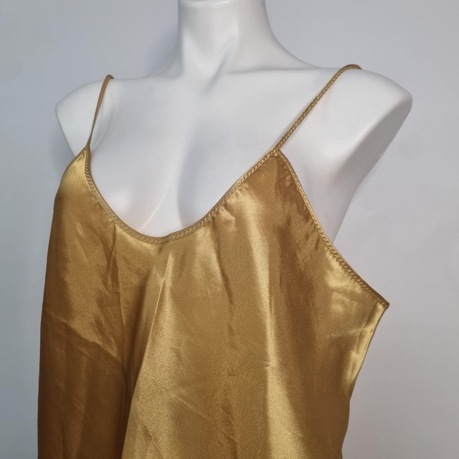 VTG Undercover Wear Sexy Gold Nightgown Strappy Nightie Slip Satin USA Sz L