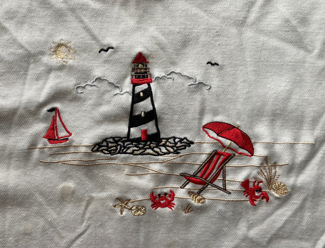 Vintage BonWorth Womens Embroidered Beach Scene T-Shirt. SZ MP. El Salvador Made