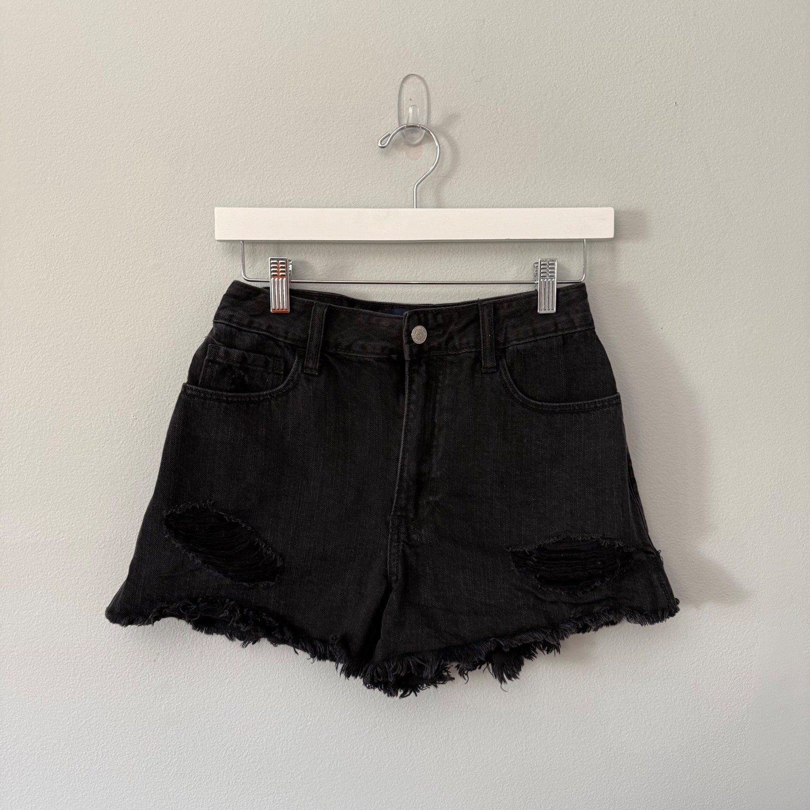 Hollister Ultra High Rise Relaxed Vintage Shorts 3&Prime; Denim Jean Black Size 1 25
