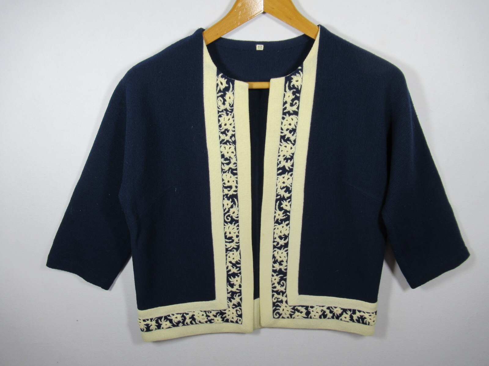 Vintage 50s 60s Open Wool Cardigan Sweater 3/4 Sleeve Marvienne of Austria Blue