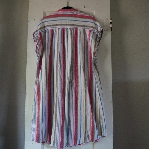 Old Navy Striped Linen Blend Button Front Shirt Dress XL Short Sleeve