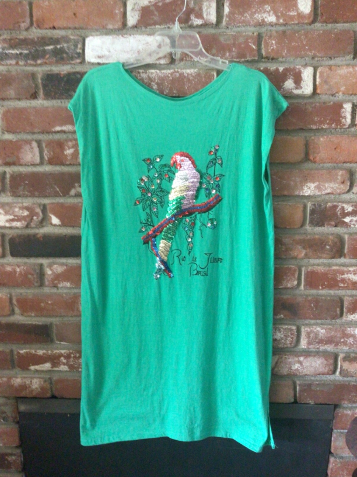 COOL VINTAGE 1980S RIO de JANEIRO BRAZIL SEQUIN PARROT WOMENS DRESS/COVERUP SZ M