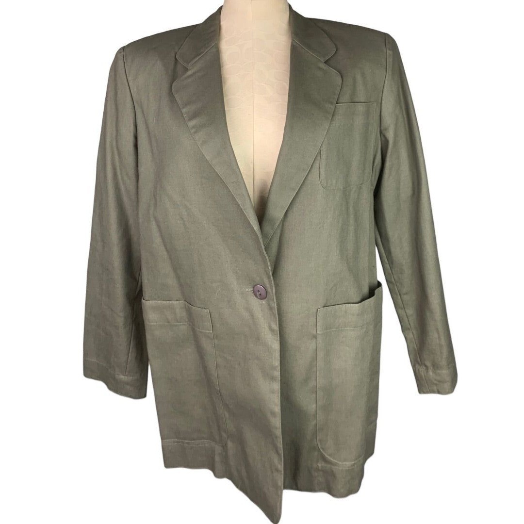 6P Rafaella Petites Women&rsquo;s Vintage 90s Army Green Cotton Blend Blazer