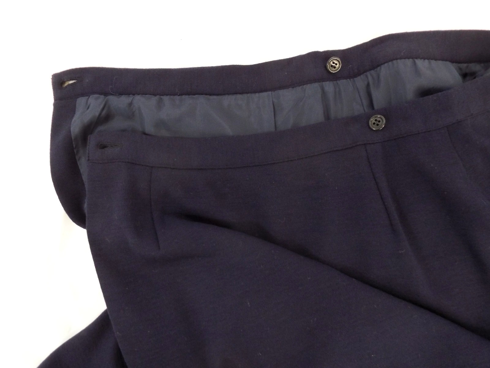 Vintage Giorgio Armani Navy Blue Wool Skirt Suit Double Breasted Blazer 44 Italy