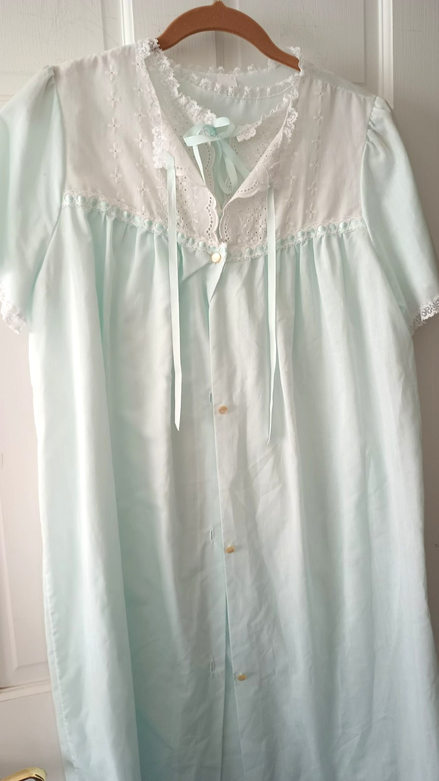 Vtg Sears Nightgown & Robe Set Powder Blue Modest Feminine USA Made Medium