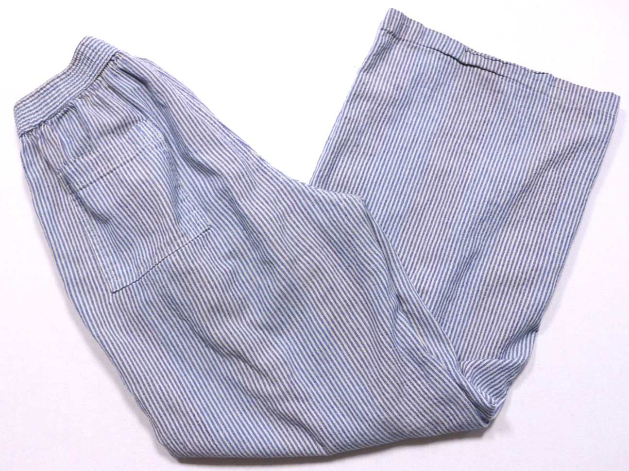Vintage Wide Leg Woven Wool Pants Made in Nepal Size M 26&Prime; Crop Blue Pinstripe