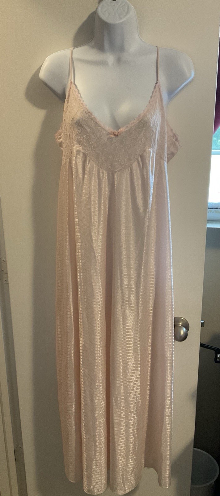 Vintage Light Pink Gown Long Lace Trim Petra Fashions Lingerie Size 1XL