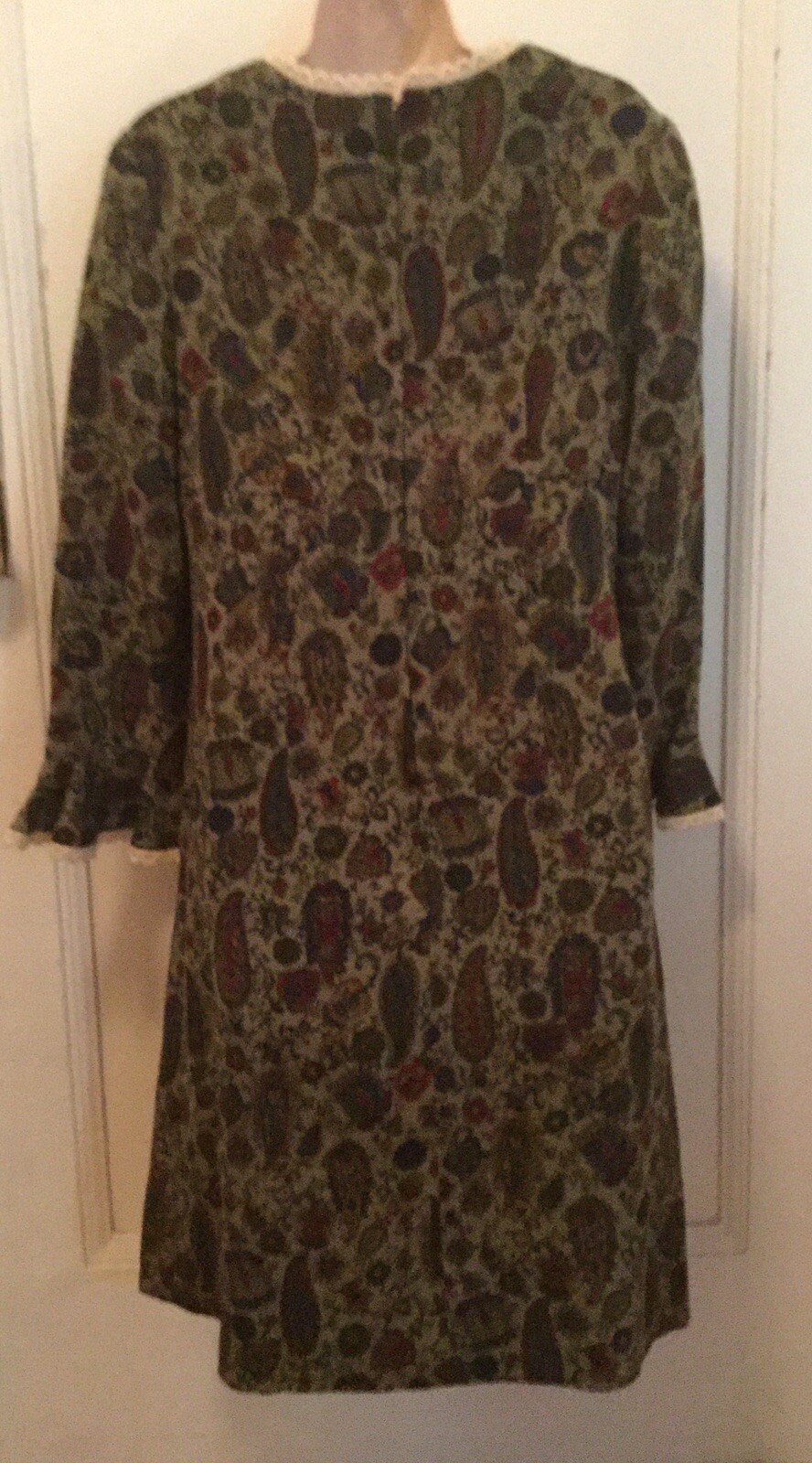1960s 70s Psych Folk Boho Paisley Green Empire Groovy Carnaby Go Go Lace S/M