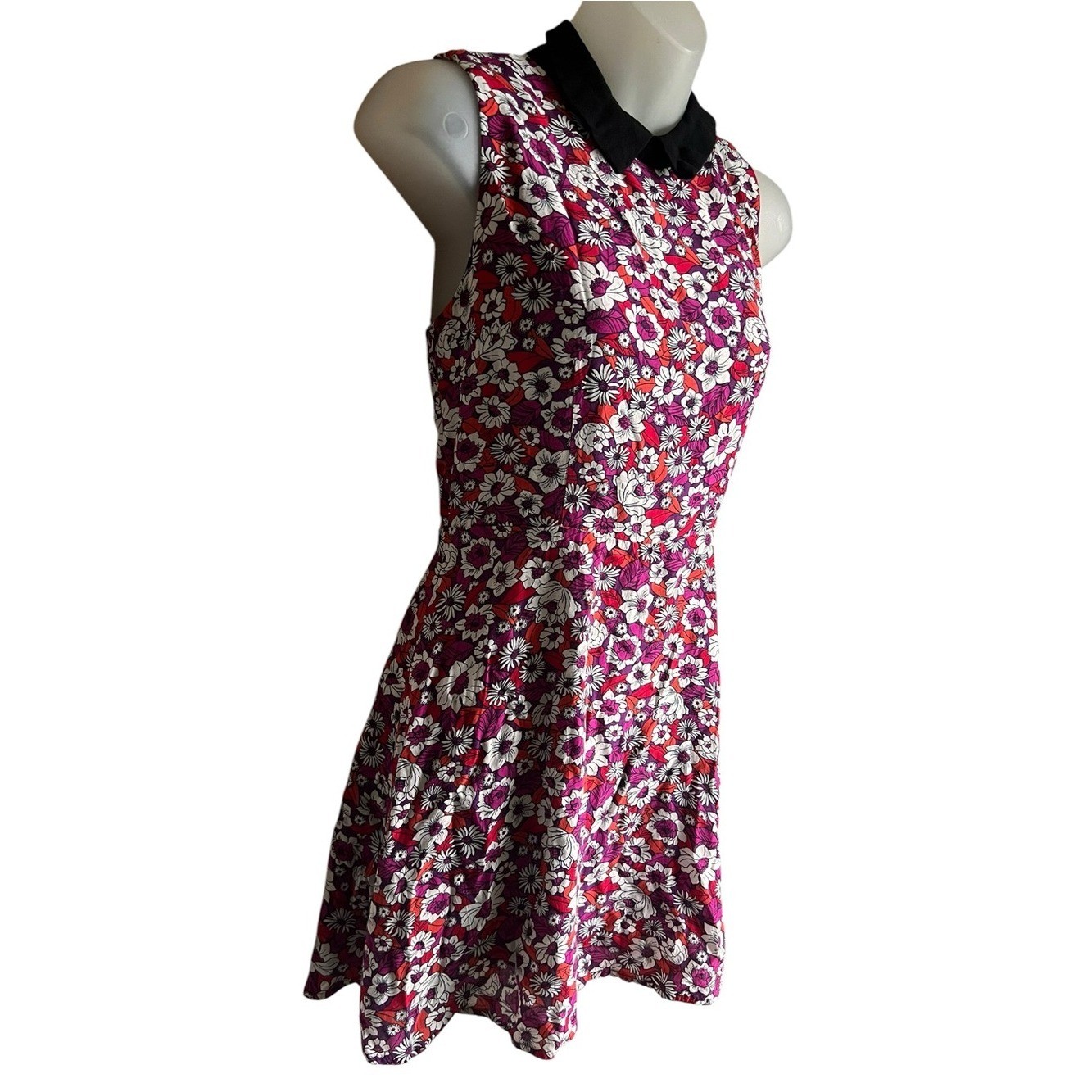 Forever 21 Womens M Retro Floral Fit Flare Mini Dress Peter Pan Collar Coquette