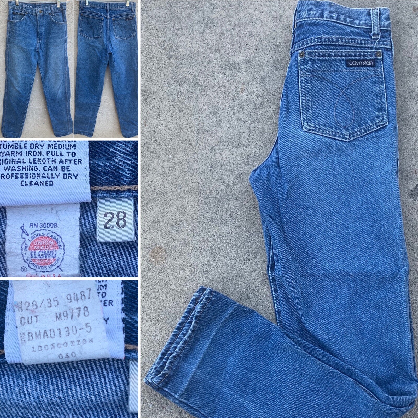 Vintage Calvin Klein Jeans High Waist Union Label Size 28 Made In USA