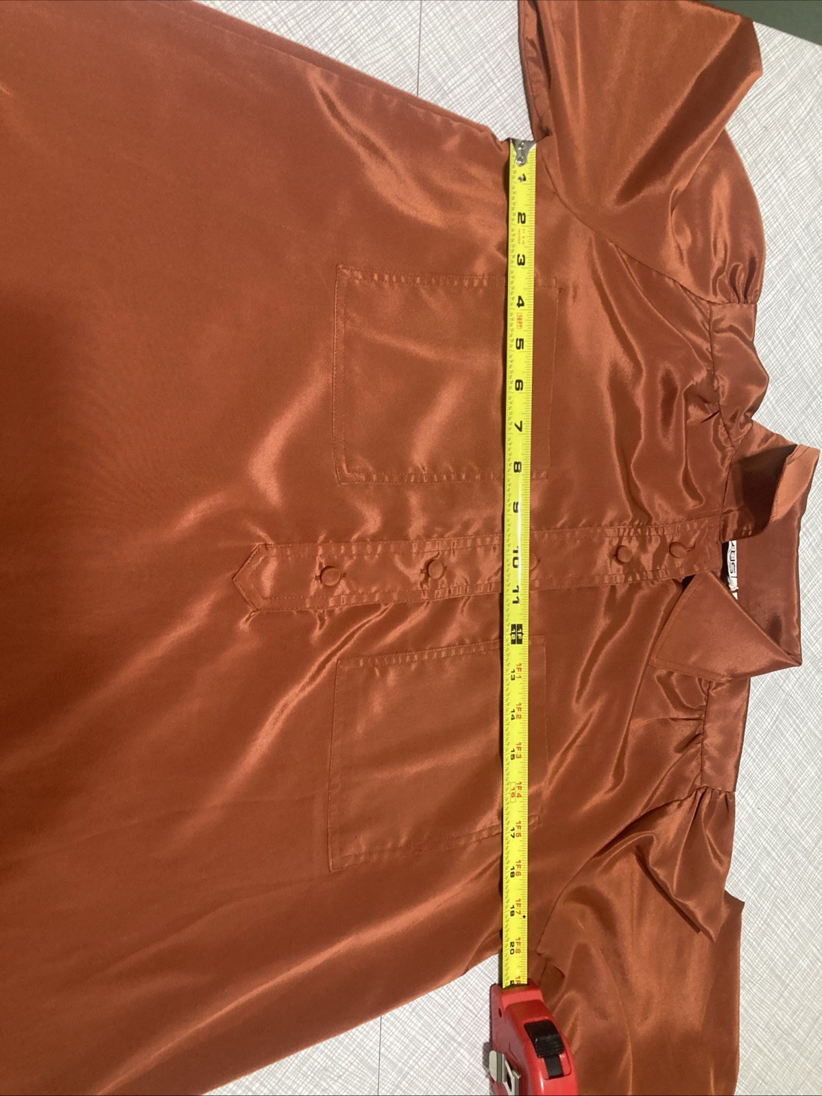 Vtg 80s Chaus Blouse Size 7/8 Fit Med Orange Rust Copper Secretary Top Retro EUC