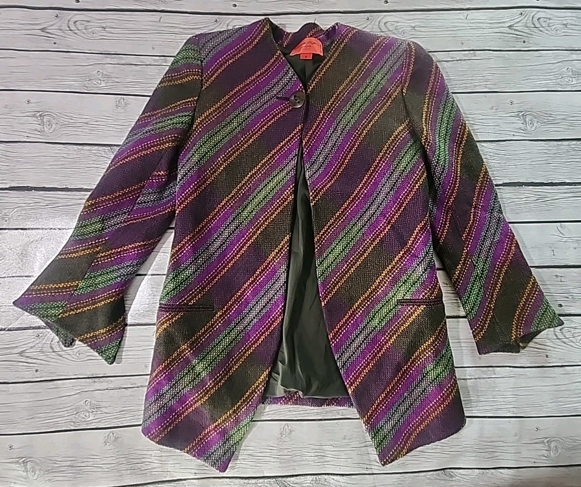 VTG Emanuel Ungaro Parallele Paris Italy Wool Tweed Jacket Sz Med/8 Purple Green