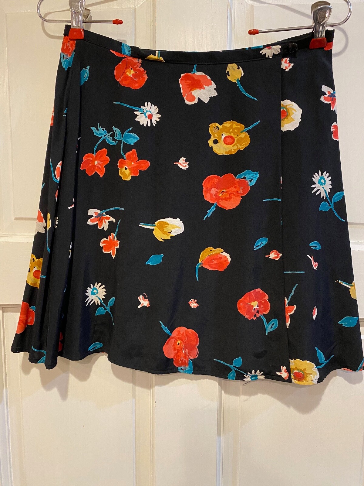 Vtg MB Mixed Blues Clothing Co Black Floral Mini Wrap Skirt Size 7 Y2K 1990&rsquo;s