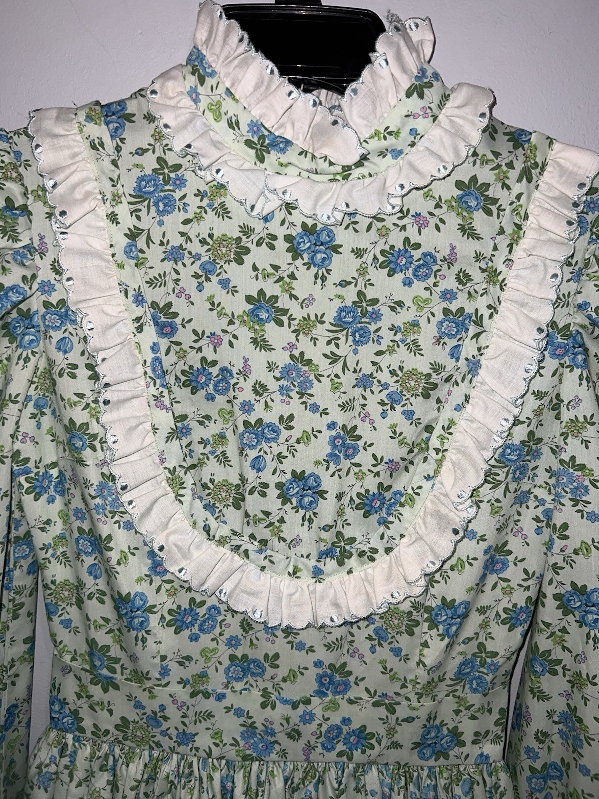 VTG 70s Prairie Cottage Core Renaissance Handmade Cotton Dress XS Floral Maxi