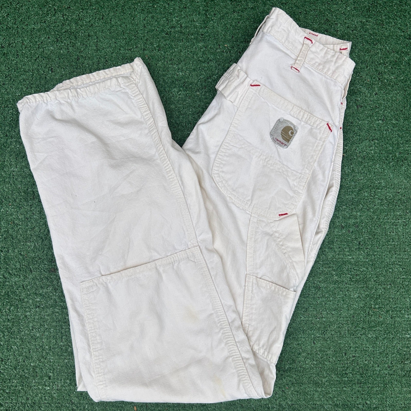 Vintage 60s 70s Carhartt White Double Knee Work Pants Talon 42 Zipper Mens