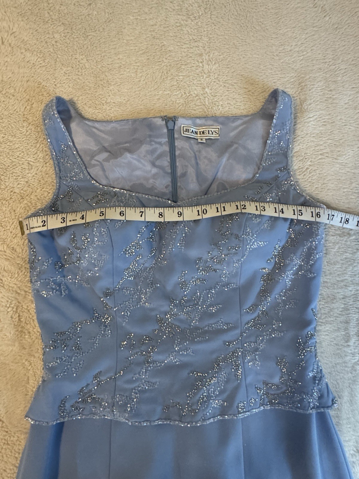Jean De Lys Periwinkle Blue Sequin Embellished Column Gown Evening Formal Size 6