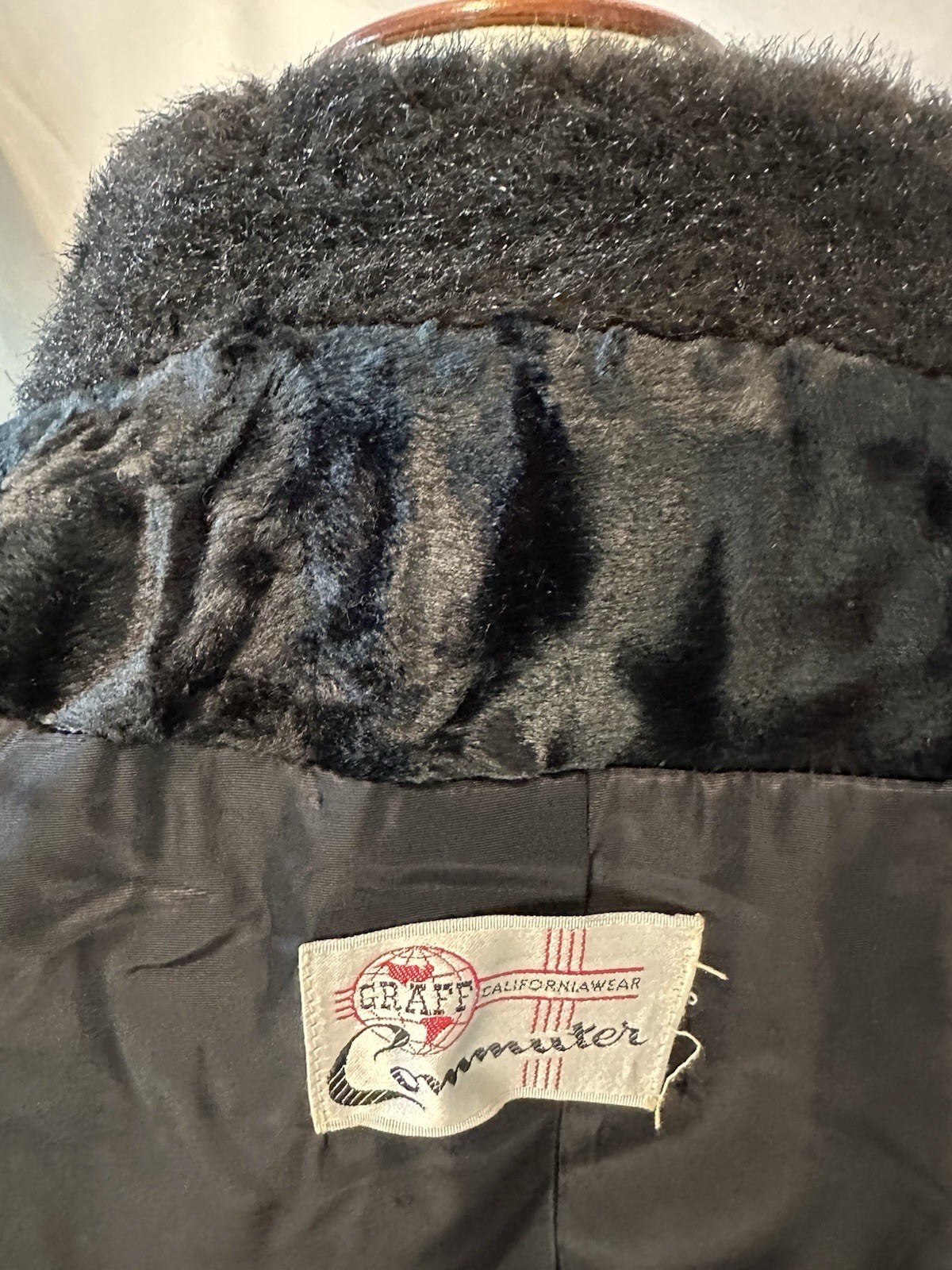 Vintage Graff CaliforniaWare Commuter Black Faux Fur Jacket Sz S