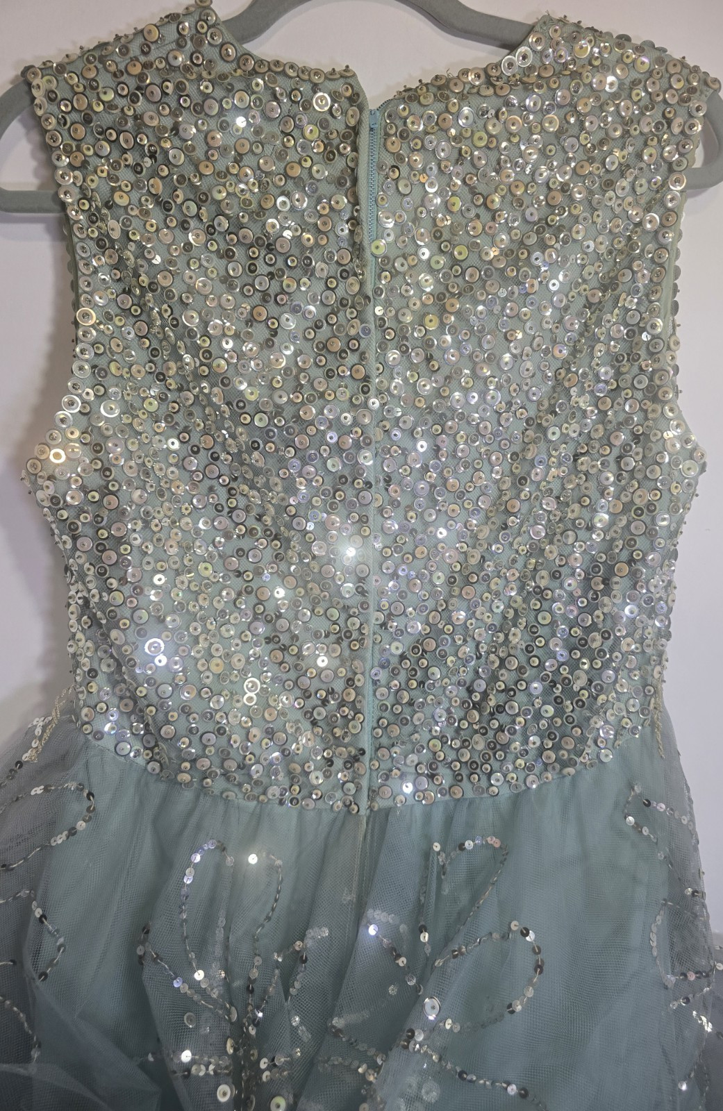 Victoria Royal Ltd. Vintage 60s Beaded Ice Blue Silk Formal Prom Dress size 18