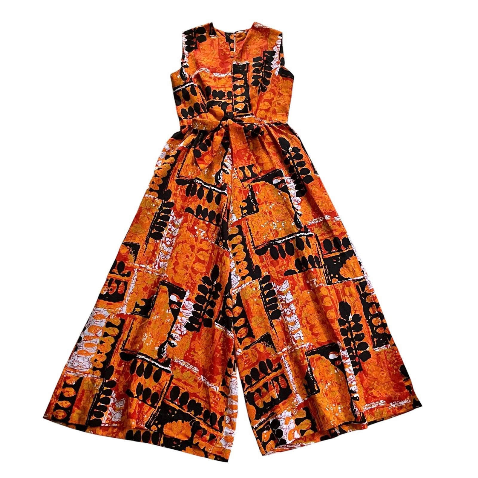 60s 70s Vintage Orange Hawaiian Jumpsuit by Hilo Hattie Evelyn Margolis Medium