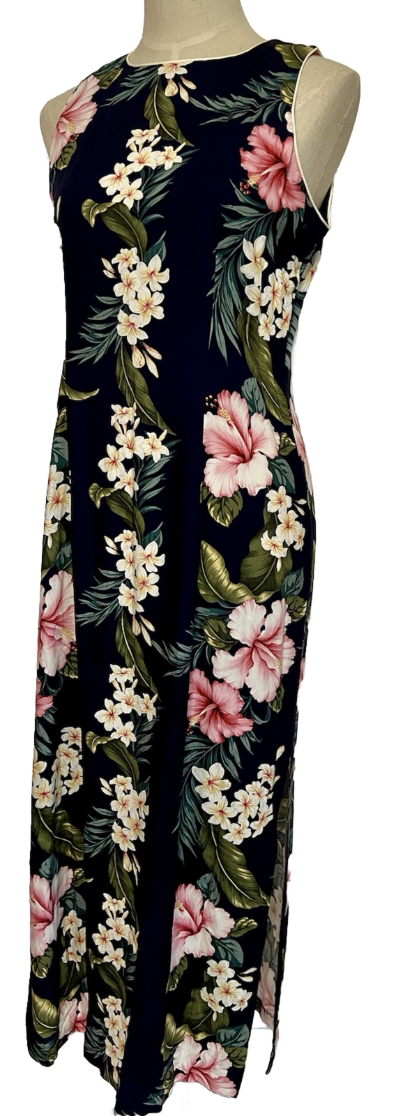 Vintage Young Hawaii Dress M Slimming Deep 20” Side Slits Hibiscus Made In Hawai