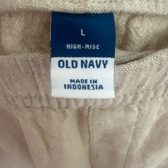 Old Navy Linen Blend Shorts Large Beige High Rise Elastic Waist Drawstring