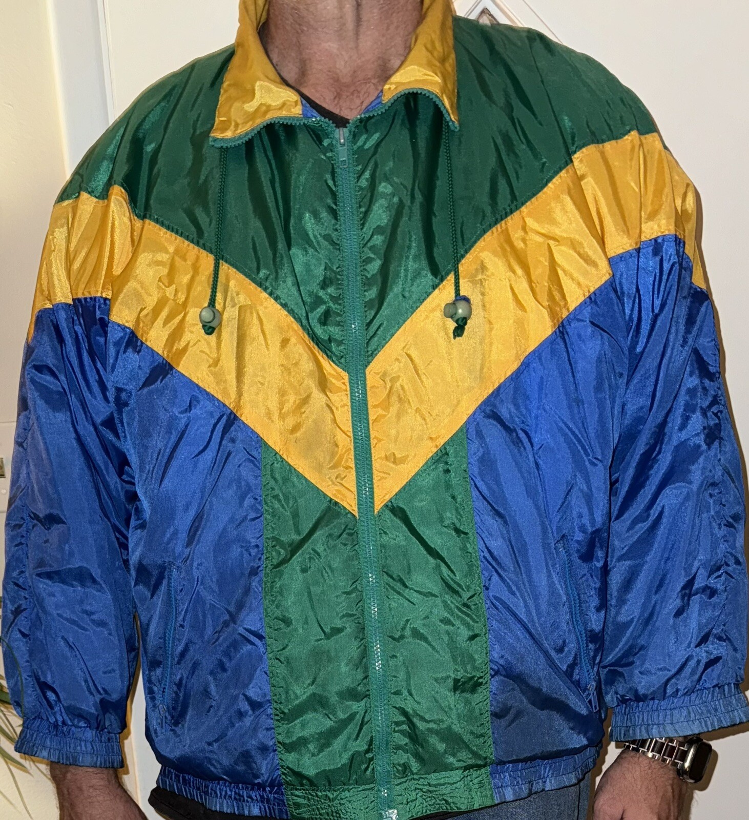 Wear 2B Seen Unisex Vintage Blue Green Gold Nylon Zip Up Jacket/Windbreaker 2X