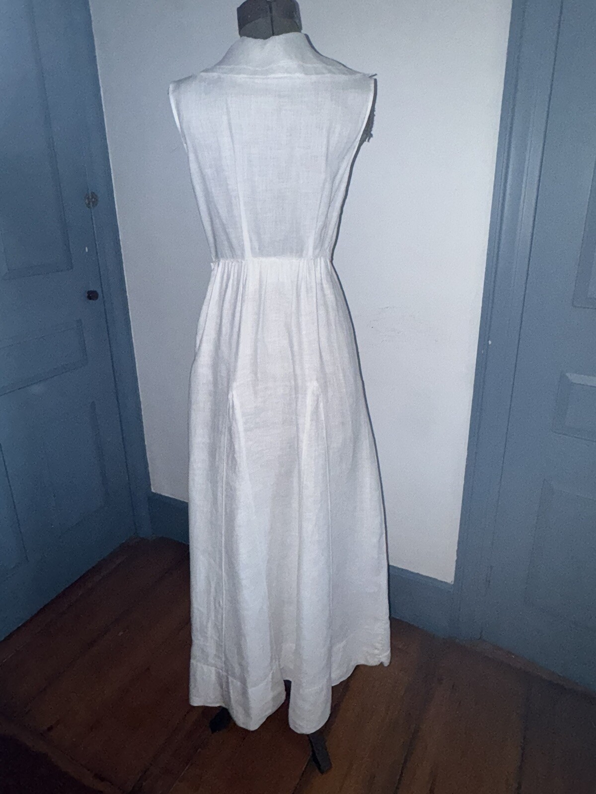Antique C1910 Edwardian Ladies White Linen & Organdy Tennis Dress Unusual Find