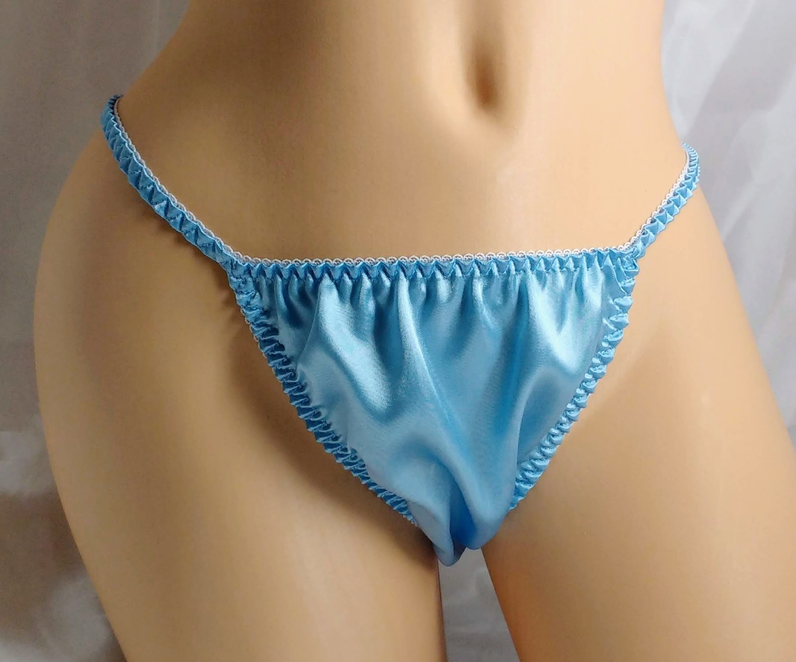 Baby Blue Satin String Bikini panties, classic style for women and men!