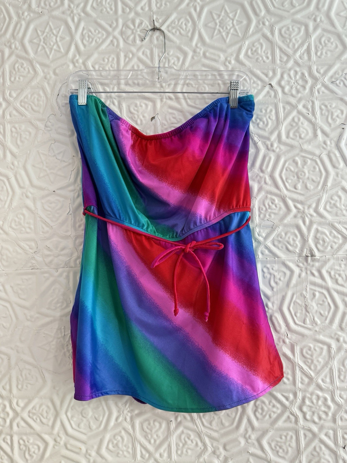 vintage 1980s NWT Jantzen bathing suit rainbow boho size 14 2 piece summer