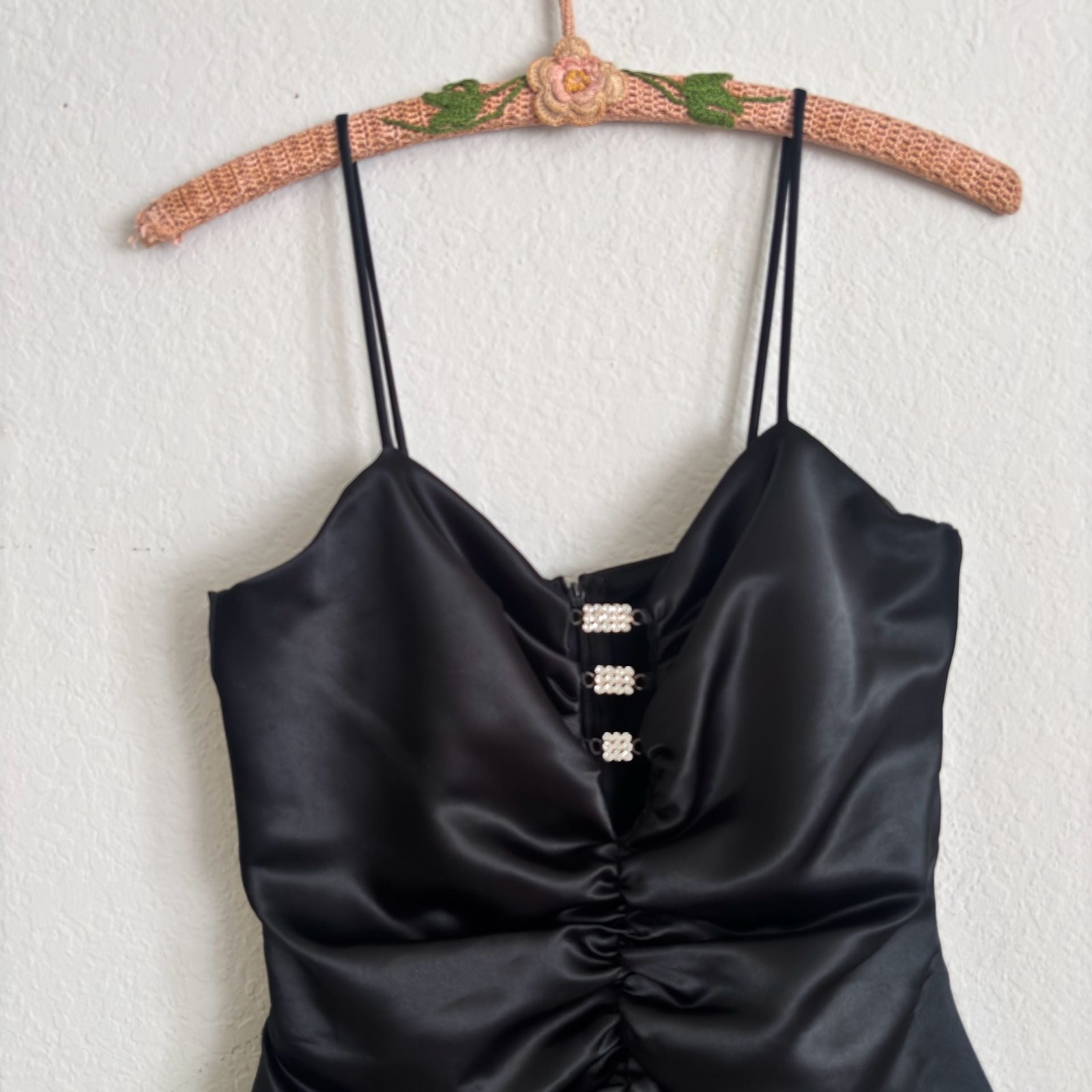 Vintage 80s Black Liquid Satin Mini Dress With Ruching Small Extra Small – ,