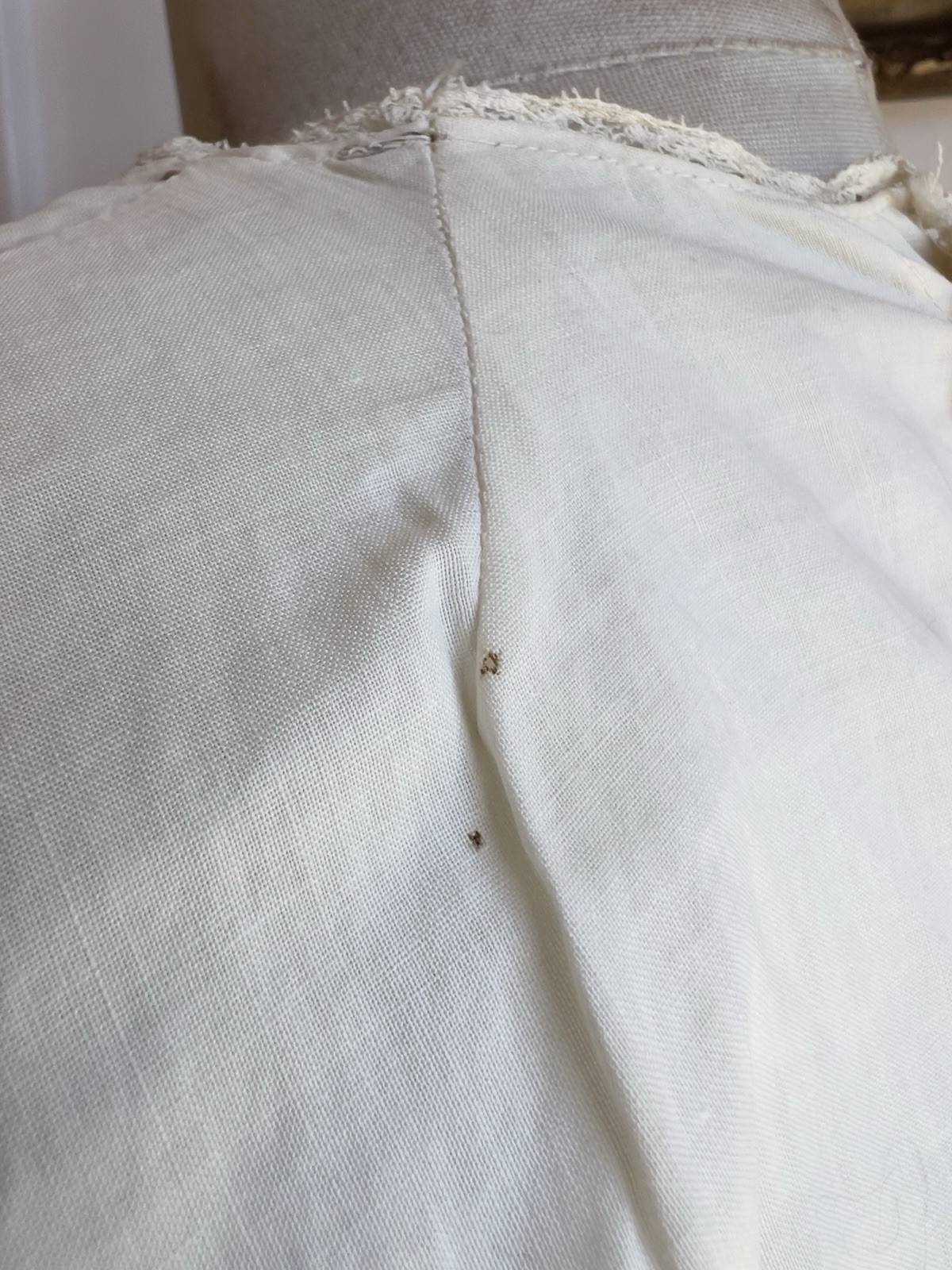 Antique Cotton Blouse Top Off White Hand Embroidered Lace Edwardian Button Back