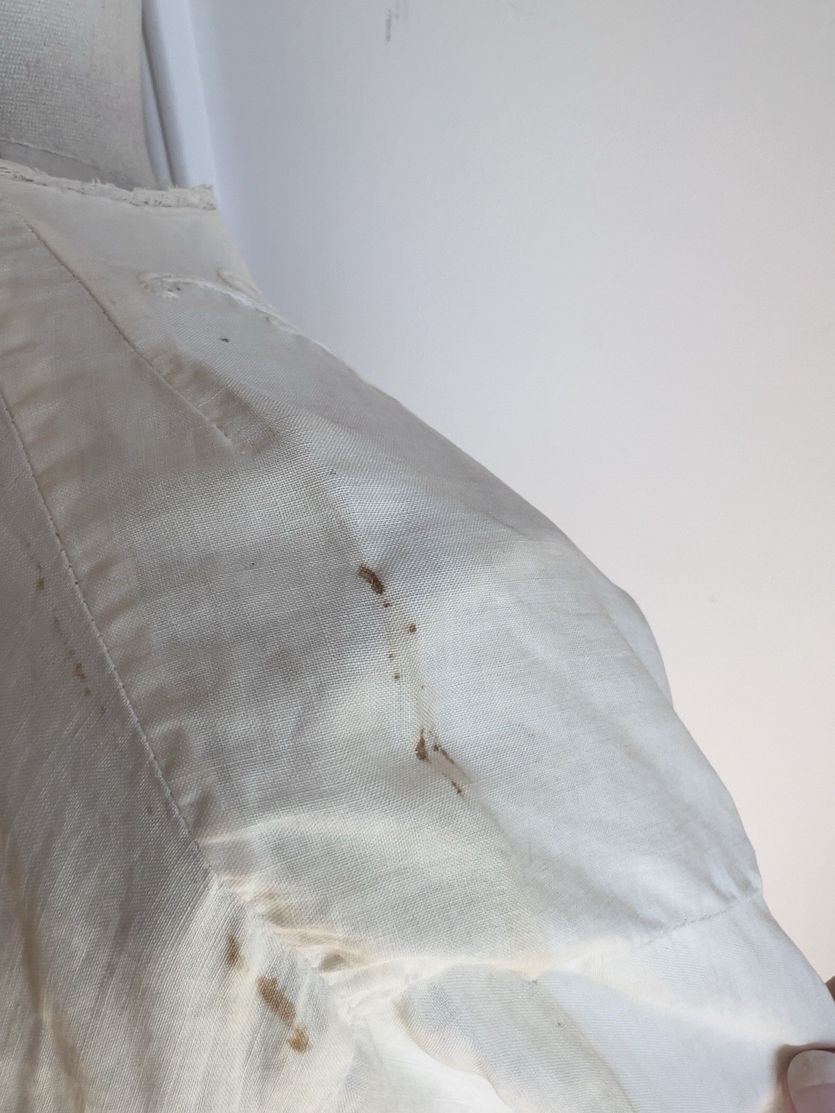 Antique Cotton Blouse Top Off White Hand Embroidered Lace Edwardian Button Back