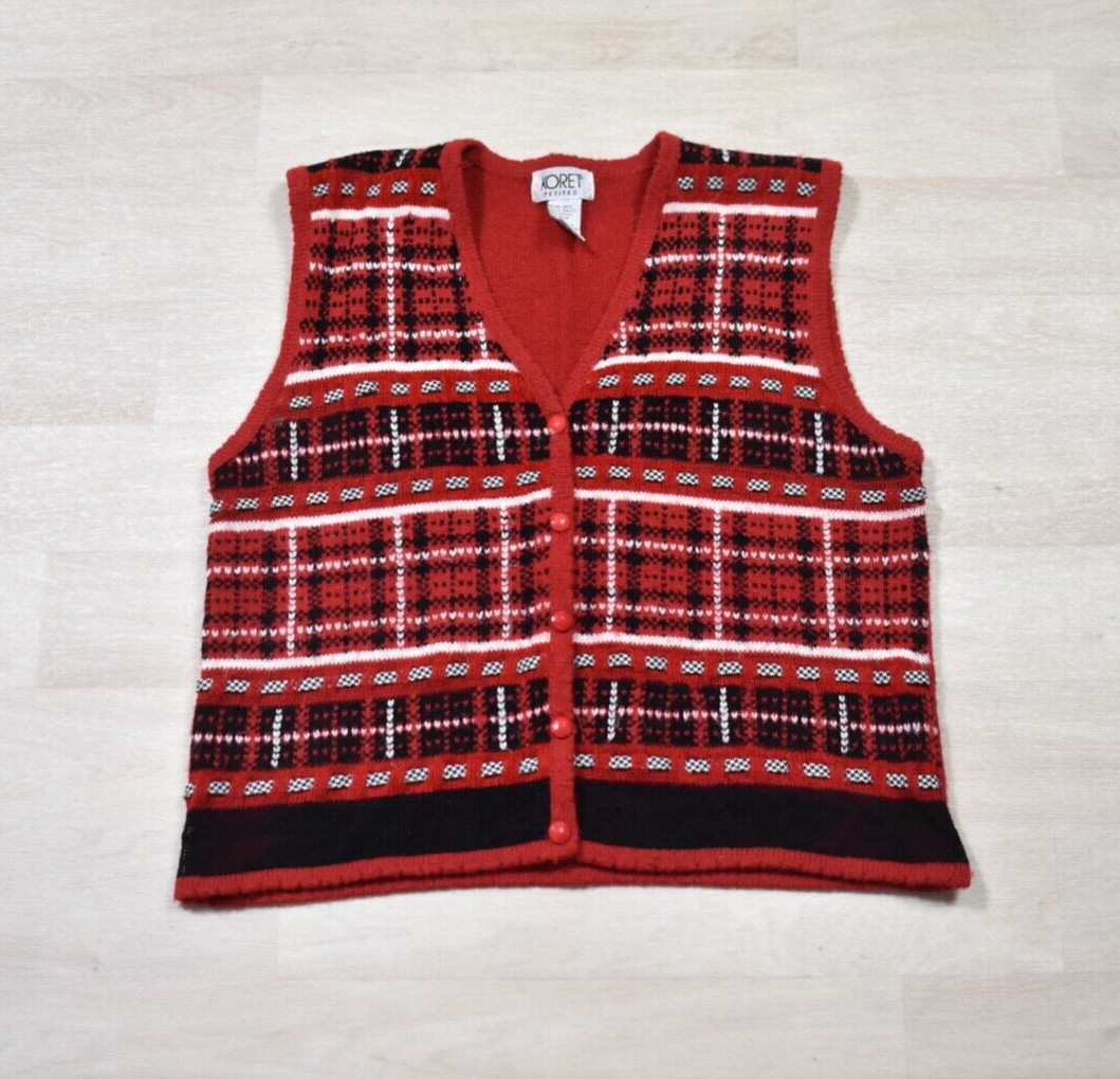 90s Womens Sweater Vest Koret Petites Christmas Holiday Preppy Academia VTG MED