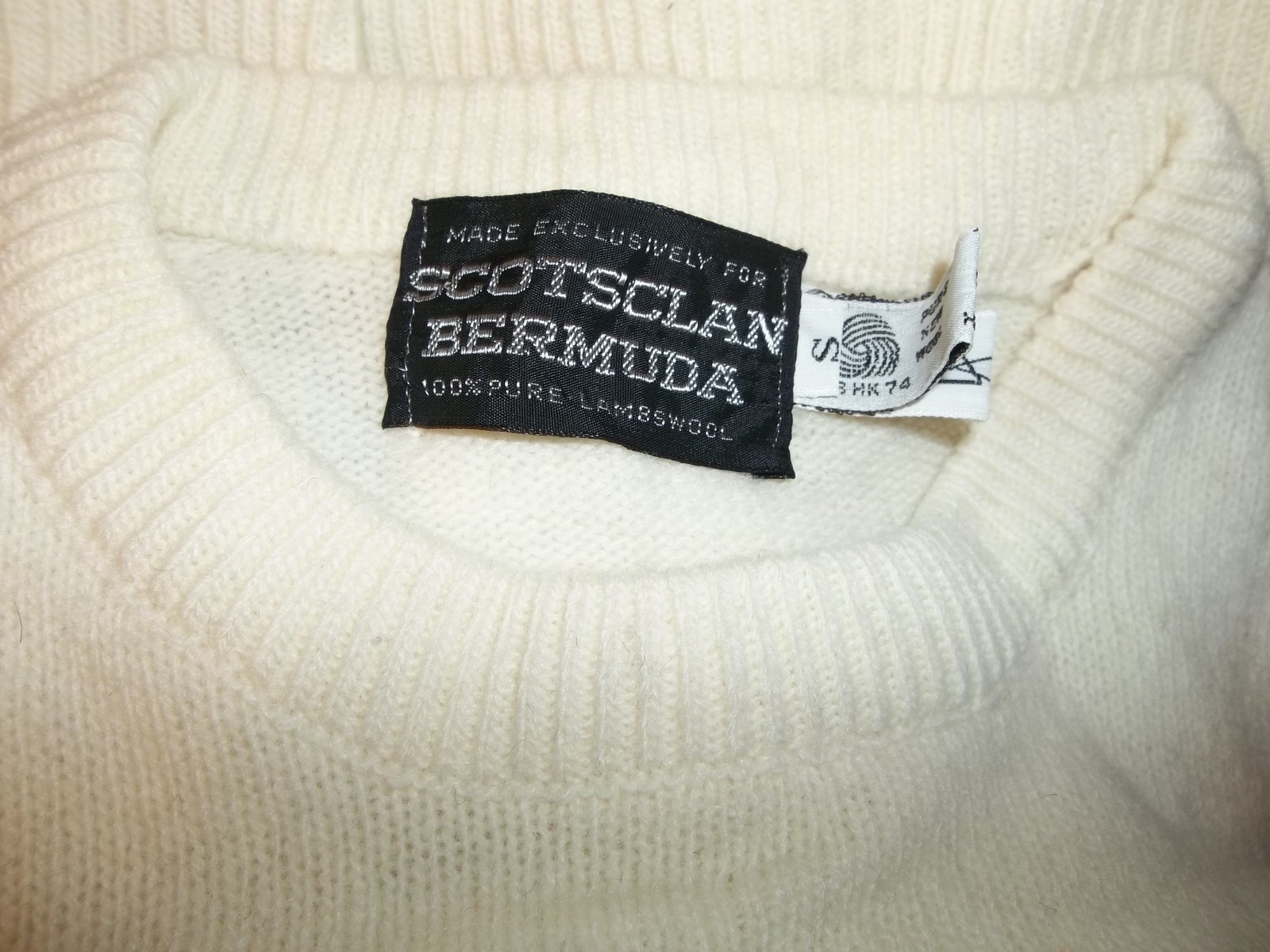 Vintage Scotsclan Bermuda 100% Lambswool Cream Color Pullover Sweater Top