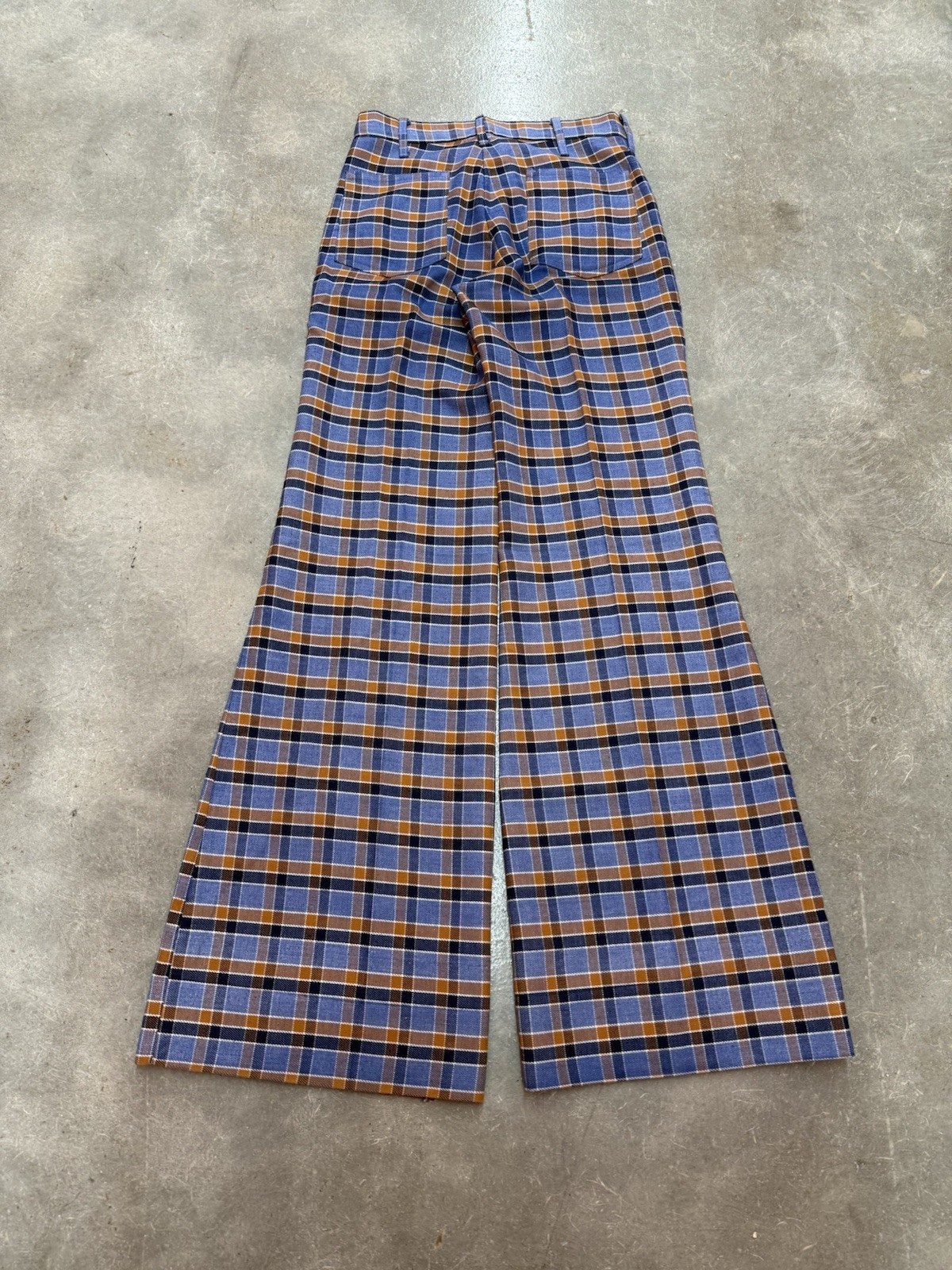 Vintage 60s 70s Super Bell Bottoms Plaid Flare Leg Hip Hugger Boho Size 26×33